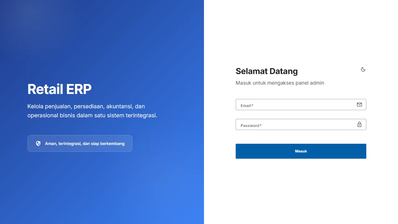 Halaman login ERP Inteliora di desktop